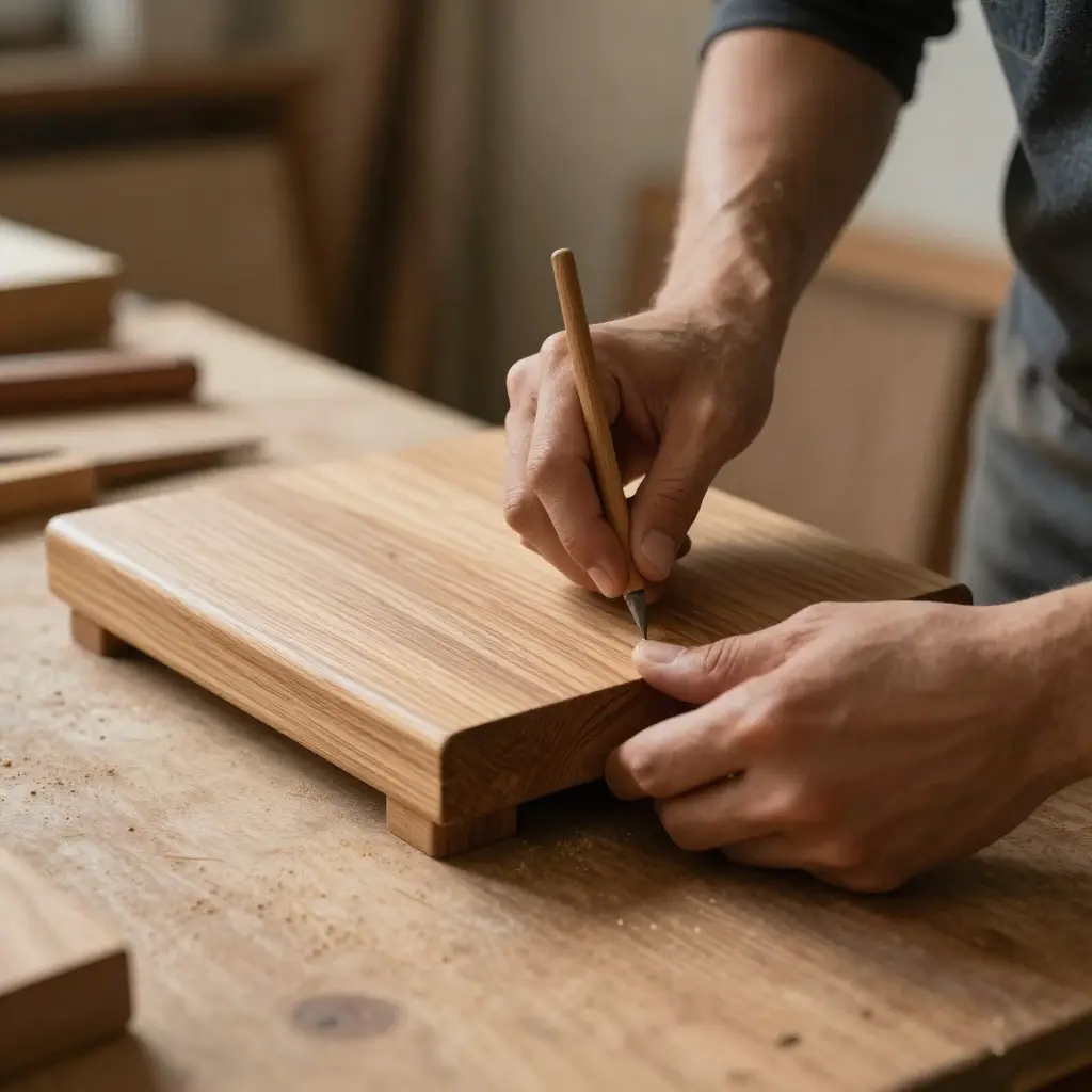 Artisan crafting custom wooden furniture in workshop