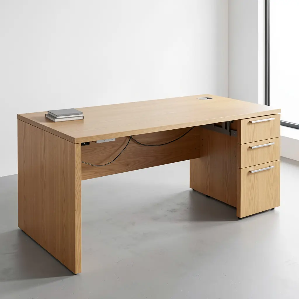 Modern oak executive desk with cable management
