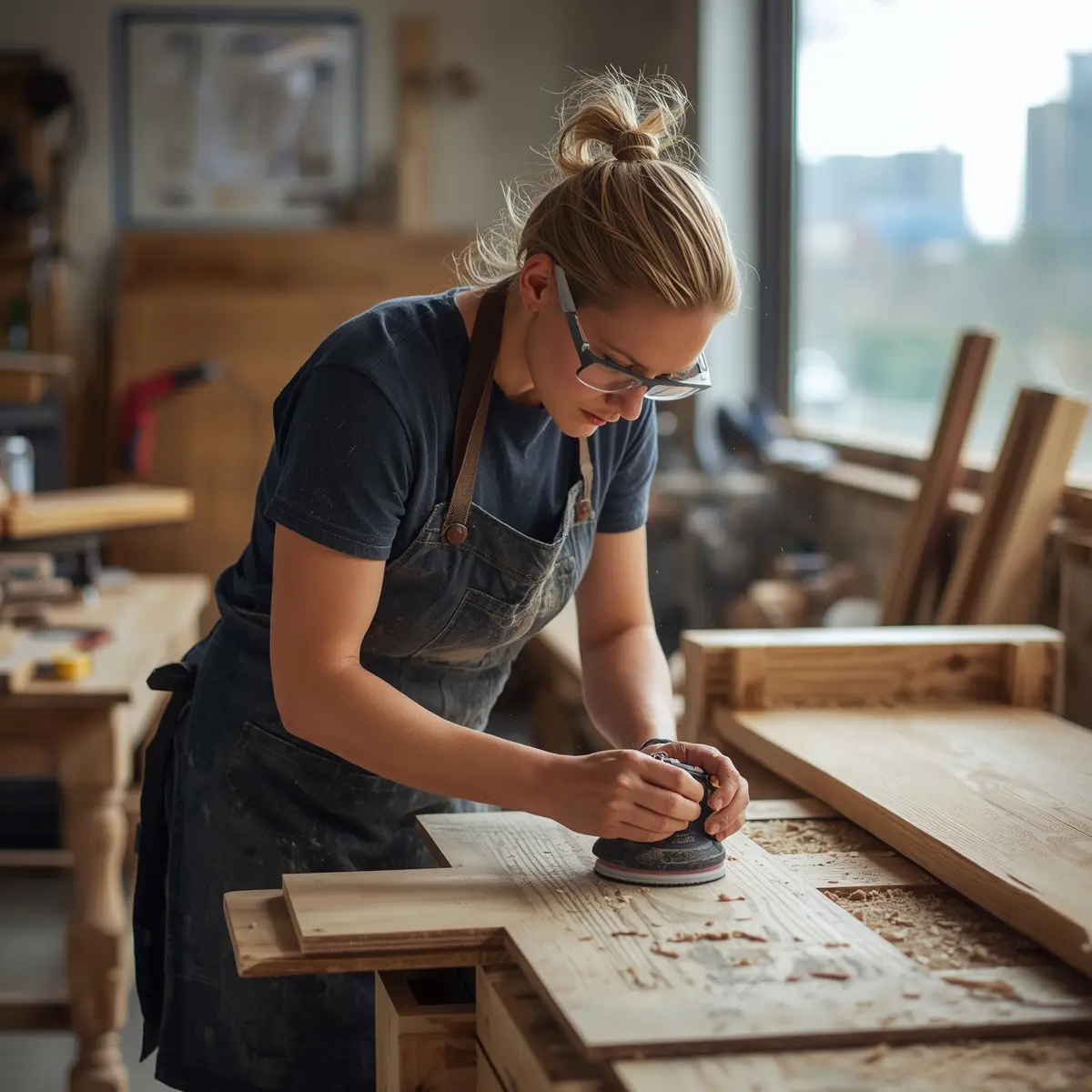 Artisan crafting custom furniture in Portland workshop